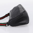 GUCCI Web Sherry Line Accessory Pouch Canvas Black Silver 92820 Auth 204414-4
