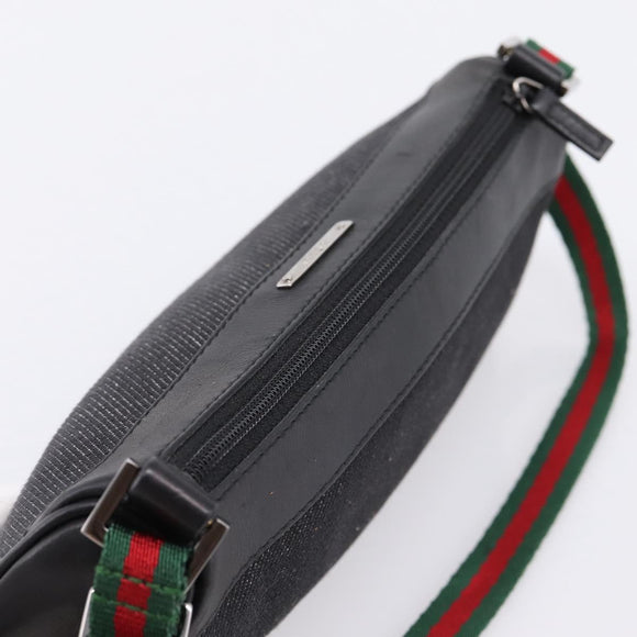 GUCCI Web Sherry Line Accessory Pouch Canvas Black Silver 92820 Auth 204414