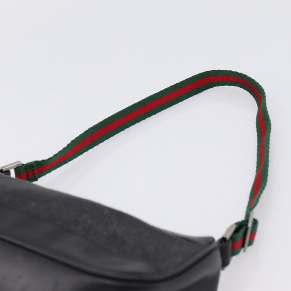 GUCCI Web Sherry Line Accessory Pouch Canvas Black Silver 92820 Auth 204414