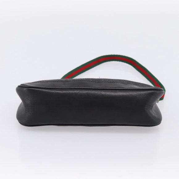 GUCCI Web Sherry Line Accessory Pouch Canvas Black Silver 92820 Auth 204414
