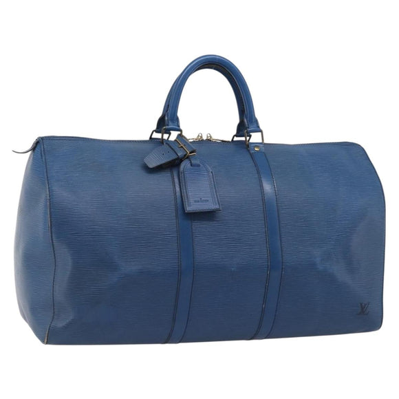 LOUIS VUITTON Epi Keepall 50 Boston Bag Blue M42965 LV Auth 204418