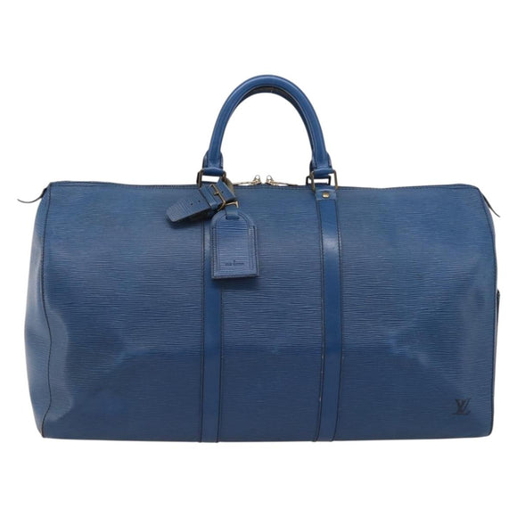 LOUIS VUITTON Epi Keepall 50 Boston Bag Blue M42965 LV Auth 204418
