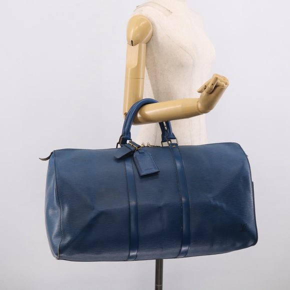 LOUIS VUITTON Epi Keepall 50 Boston Bag Blue M42965 LV Auth 204418