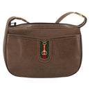 GUCCI Web Sherry Line Shoulder Bag Leather Dark Brown Gold Auth 204421-13