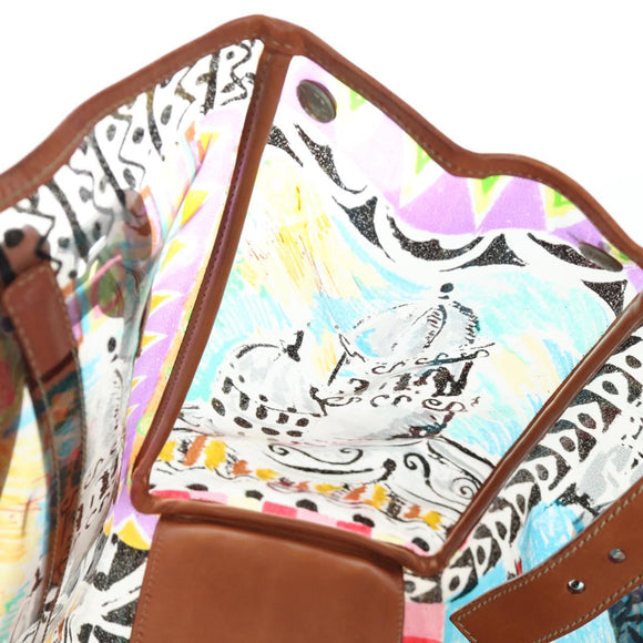 PRADA Tote Bag Vinyl Multicolor Silver Auth 204422A