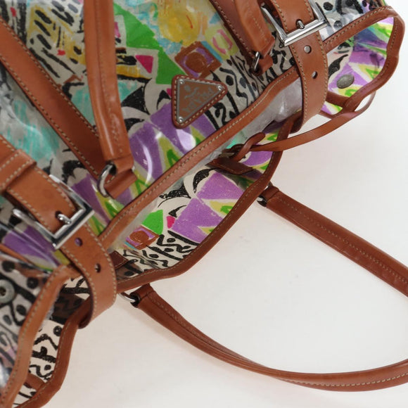 PRADA Tote Bag Vinyl Multicolor Silver Auth 204422A