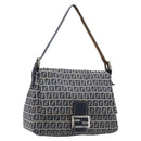 FENDI Zucchino Canvas Mamma Baguette Shoulder Bag Navy Silver Auth 204423-1
