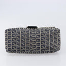 FENDI Zucchino Canvas Mamma Baguette Shoulder Bag Navy Silver Auth 204423-5