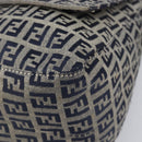 FENDI Zucchino Canvas Mamma Baguette Shoulder Bag Navy Silver Auth 204423-16
