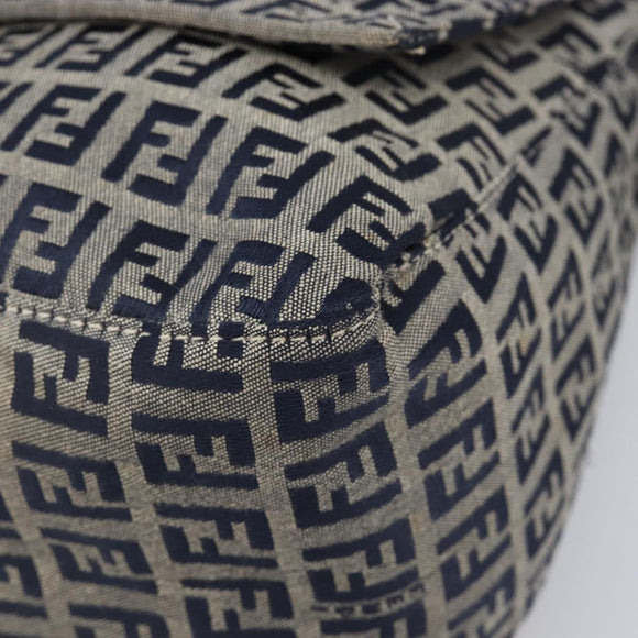 FENDI Zucchino Canvas Mamma Baguette Shoulder Bag Navy Silver Auth 204423
