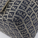 FENDI Zucchino Canvas Mamma Baguette Shoulder Bag Navy Silver Auth 204423-17