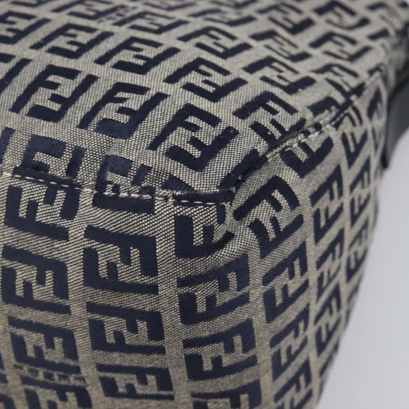 FENDI Zucchino Canvas Mamma Baguette Shoulder Bag Navy Silver Auth 204423