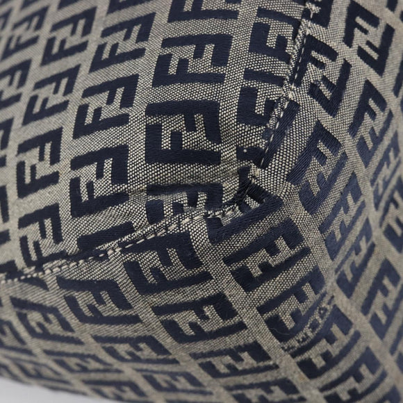 FENDI Zucchino Canvas Mamma Baguette Shoulder Bag Navy Silver Auth 204423