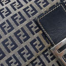 FENDI Zucchino Canvas Mamma Baguette Shoulder Bag Navy Silver Auth 204423-20