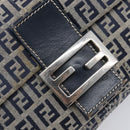 FENDI Zucchino Canvas Mamma Baguette Shoulder Bag Navy Silver Auth 204423-21