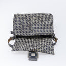 FENDI Zucchino Canvas Mamma Baguette Shoulder Bag Navy Silver Auth 204423-22