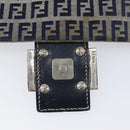 FENDI Zucchino Canvas Mamma Baguette Shoulder Bag Navy Silver Auth 204423-23