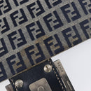 FENDI Zucchino Canvas Mamma Baguette Shoulder Bag Navy Silver Auth 204423-10