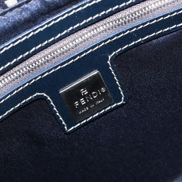 FENDI Zucchino Canvas Mamma Baguette Shoulder Bag Navy Silver Auth 204423
