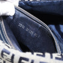 FENDI Zucchino Canvas Mamma Baguette Shoulder Bag Navy Silver Auth 204423-12