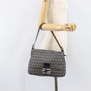FENDI Zucchino Canvas Mamma Baguette Shoulder Bag Navy Silver Auth 204423-29
