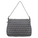 FENDI Zucchino Canvas Mamma Baguette Shoulder Bag Navy Silver Auth 204423-2