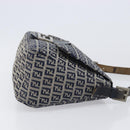 FENDI Zucchino Canvas Mamma Baguette Shoulder Bag Navy Silver Auth 204423-3