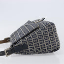 FENDI Zucchino Canvas Mamma Baguette Shoulder Bag Navy Silver Auth 204423-4