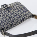 FENDI Zucchino Canvas Mamma Baguette Shoulder Bag Navy Silver Auth 204423-15