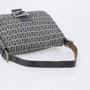 FENDI Zucchino Canvas Mamma Baguette Shoulder Bag Navy Silver Auth 204423-14
