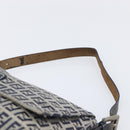 FENDI Zucchino Canvas Mamma Baguette Shoulder Bag Navy Silver Auth 204423-7