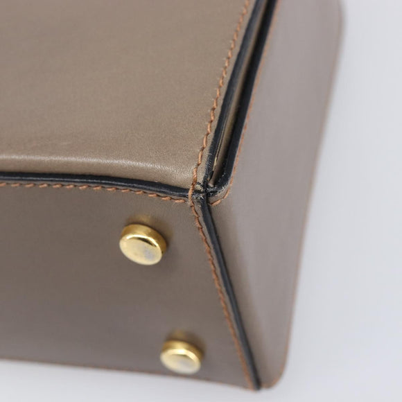 CELINE Hand Bag Leather Beige Gold Auth 204424