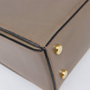 CELINE Hand Bag Leather Beige Gold Auth 204424-16