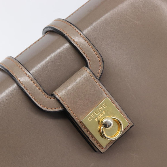 CELINE Hand Bag Leather Beige Gold Auth 204424