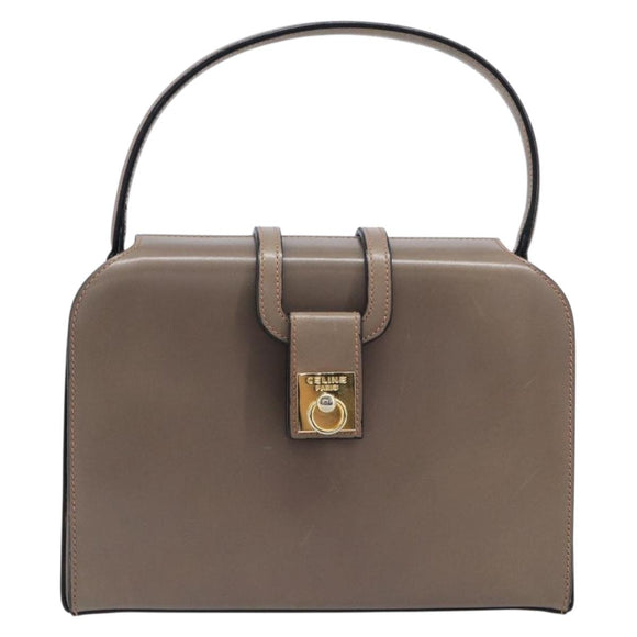 CELINE Hand Bag Leather Beige Gold Auth 204424