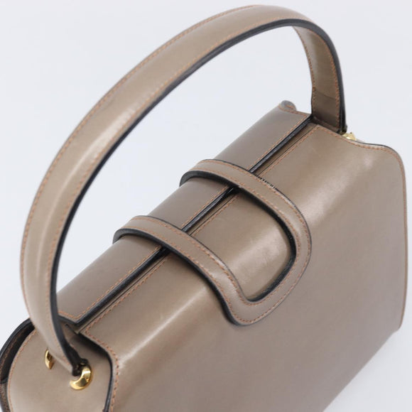 CELINE Hand Bag Leather Beige Gold Auth 204424