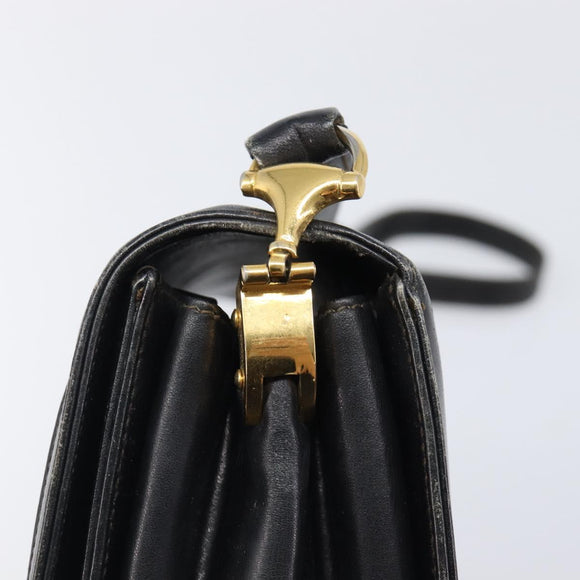 GUCCI Shoulder Bag Leather Black Gold 99 001 3414 Auth 204427