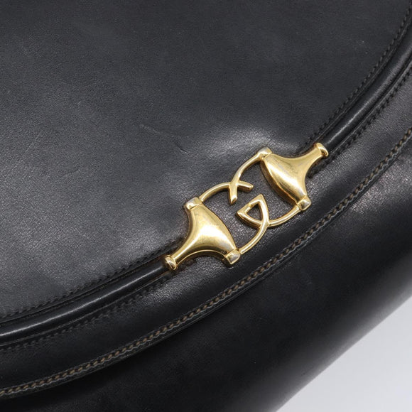 GUCCI Shoulder Bag Leather Black Gold 99 001 3414 Auth 204427