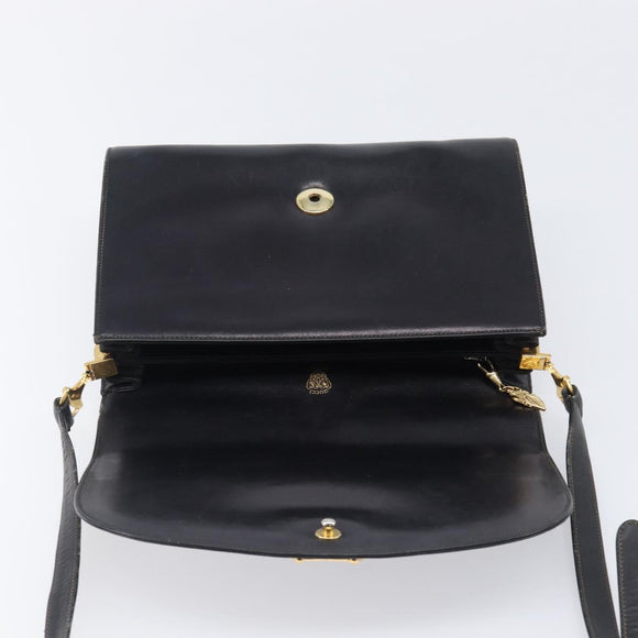 GUCCI Shoulder Bag Leather Black Gold 99 001 3414 Auth 204427