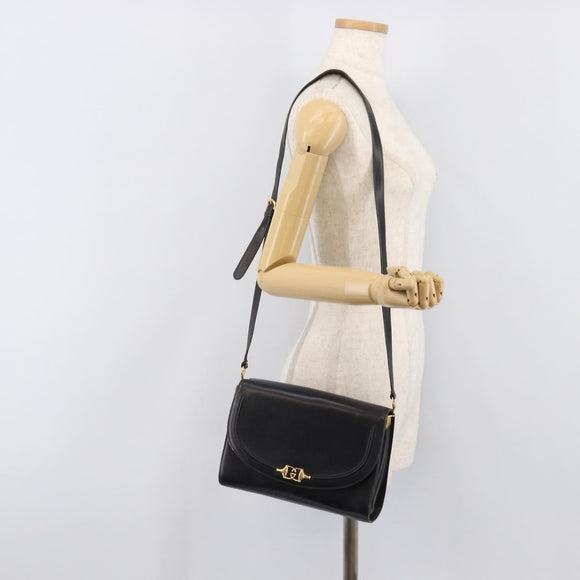 GUCCI Shoulder Bag Leather Black Gold 99 001 3414 Auth 204427