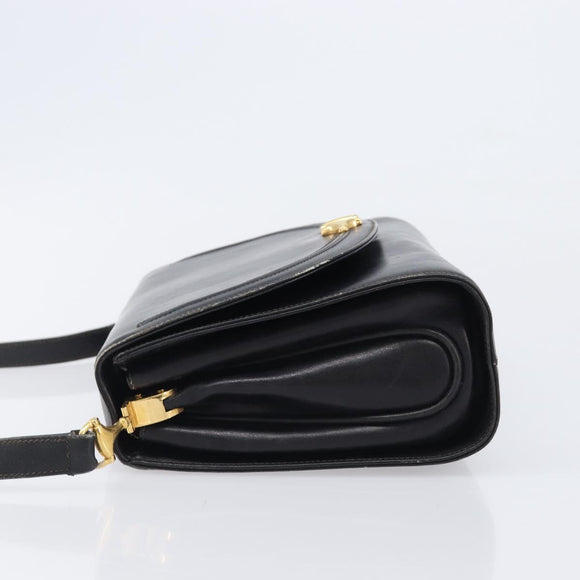 GUCCI Shoulder Bag Leather Black Gold 99 001 3414 Auth 204427