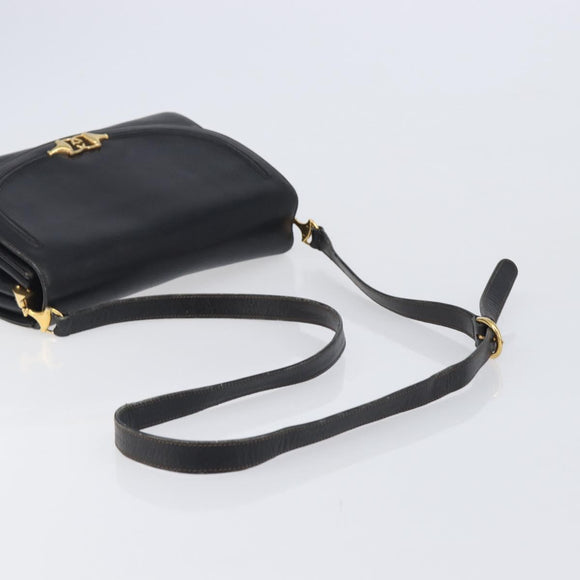 GUCCI Shoulder Bag Leather Black Gold 99 001 3414 Auth 204427