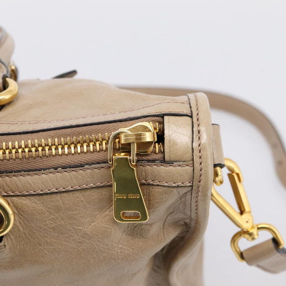 Miu Miu Hand Bag Vitellolux 2way Beige Gold Auth 204430V