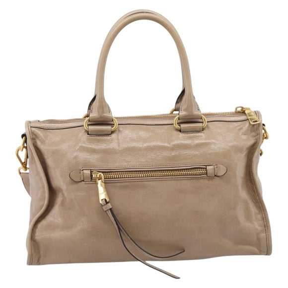 Miu Miu Hand Bag Vitellolux 2way Beige Gold Auth 204430V