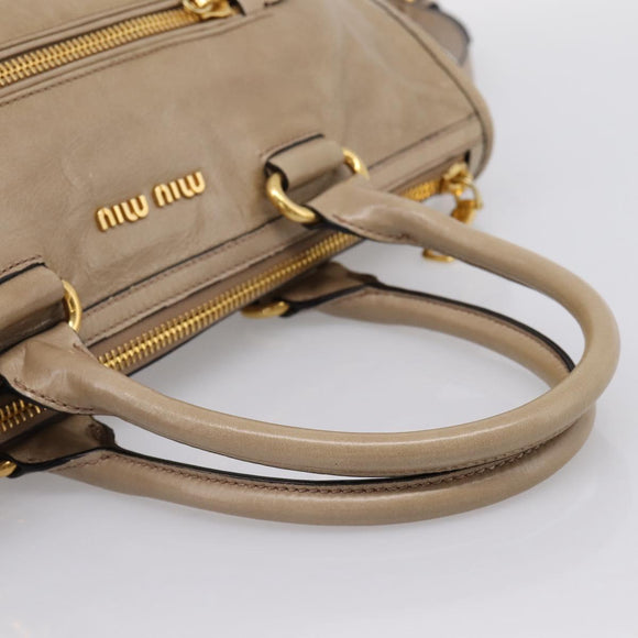 Miu Miu Hand Bag Vitellolux 2way Beige Gold Auth 204430V