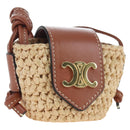 CELINE Mini Shoulder Pouch Raffia 2way Beige Gold Auth 204431M-1