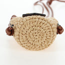 CELINE Mini Shoulder Pouch Raffia 2way Beige Gold Auth 204431M-5