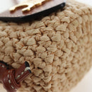 CELINE Mini Shoulder Pouch Raffia 2way Beige Gold Auth 204431M-15