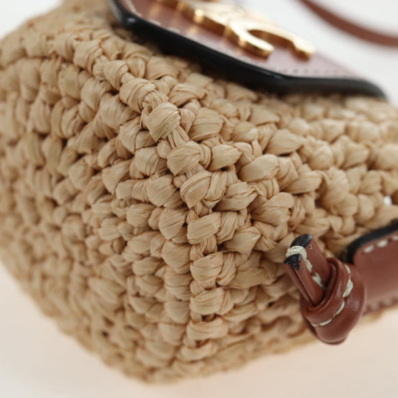 CELINE Mini Shoulder Pouch Raffia 2way Beige Gold Auth 204431M