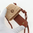 CELINE Mini Shoulder Pouch Raffia 2way Beige Gold Auth 204431M-20